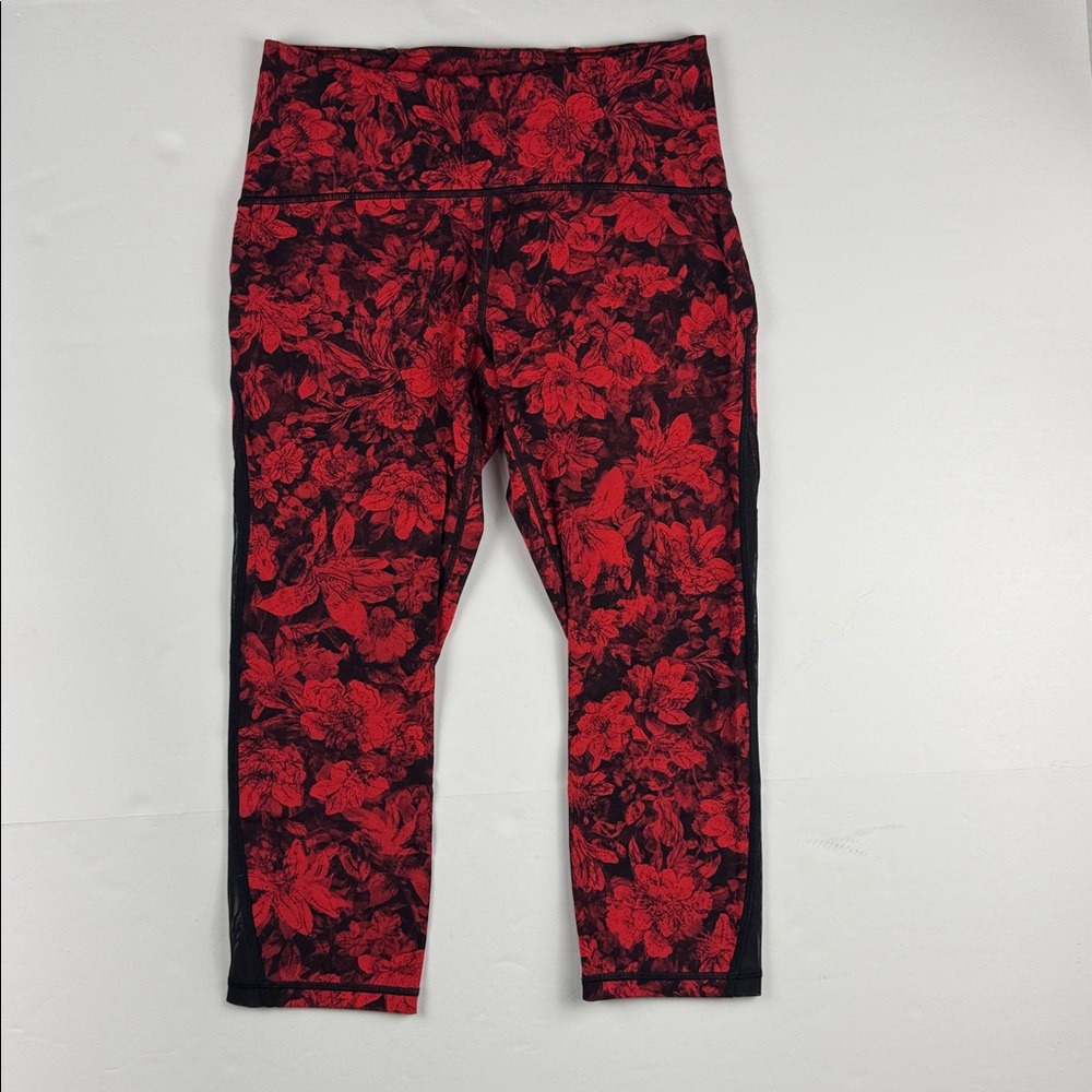 Lululemon Train Times cropped leggings red and black floral print